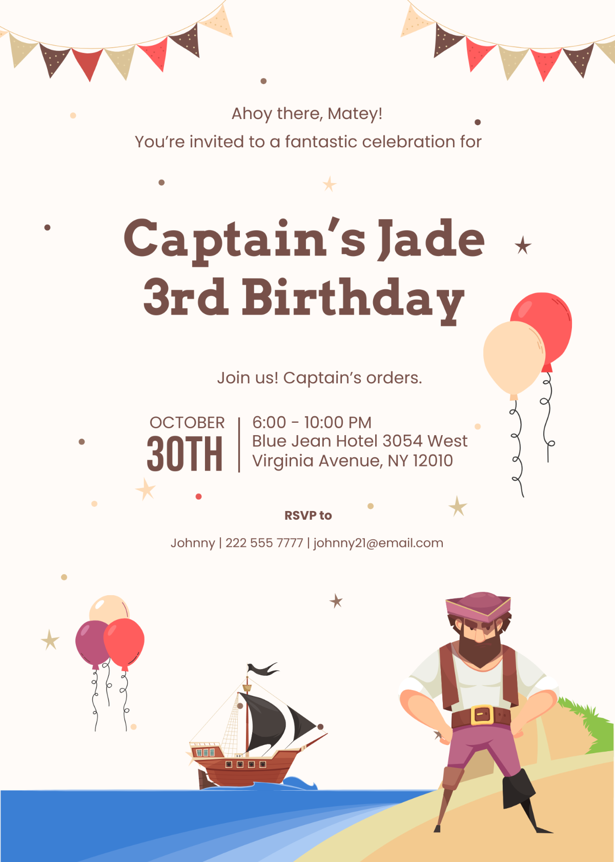 Captain Pirate Party Invitation