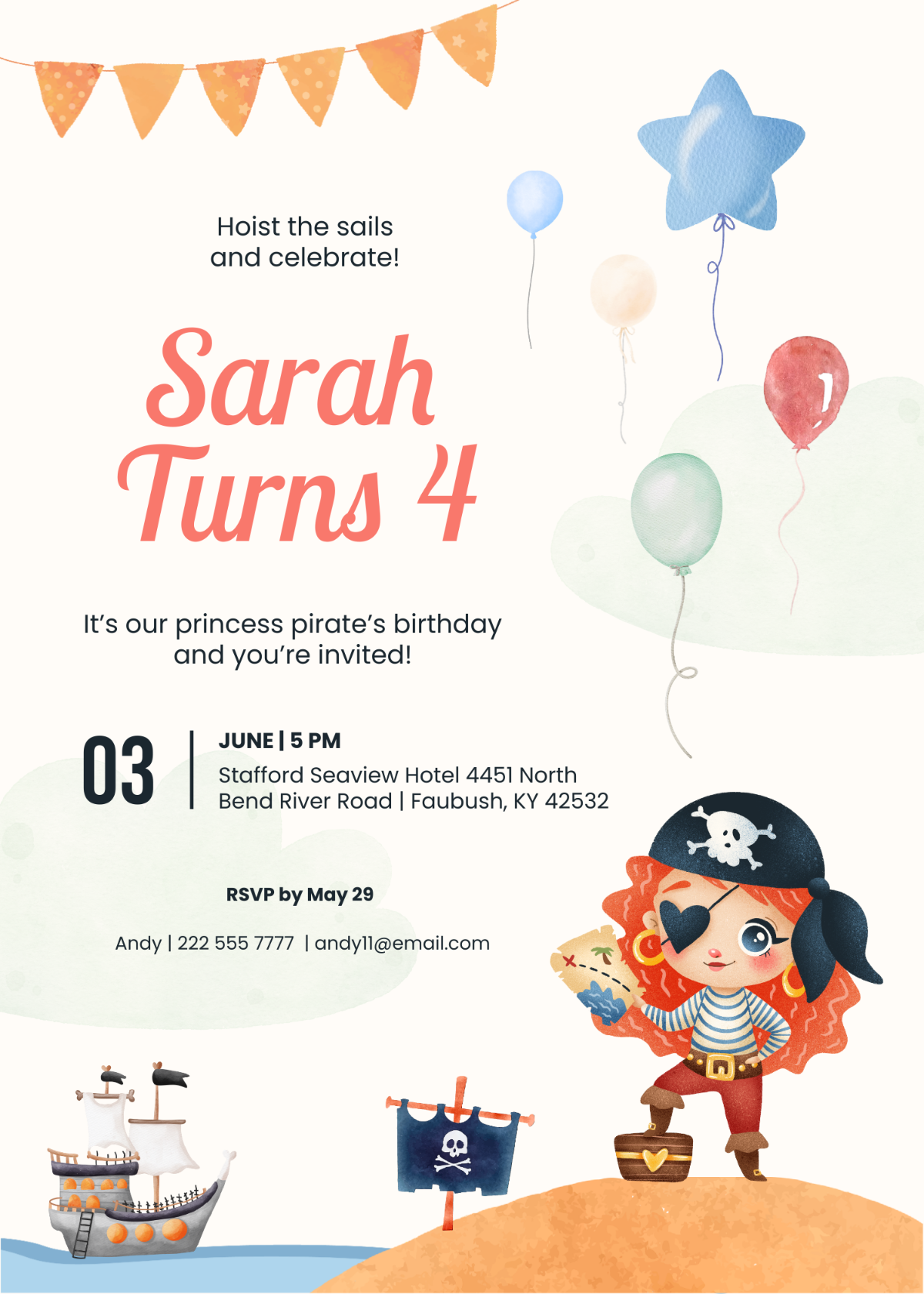 Princess Pirate Birthday Party Invitation