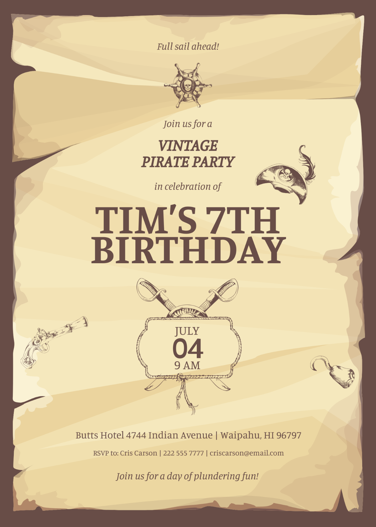 Vintage Pirate Party Invitation