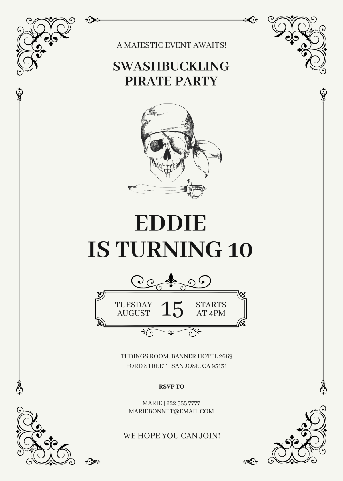 Elegant Pirate Party Invitation