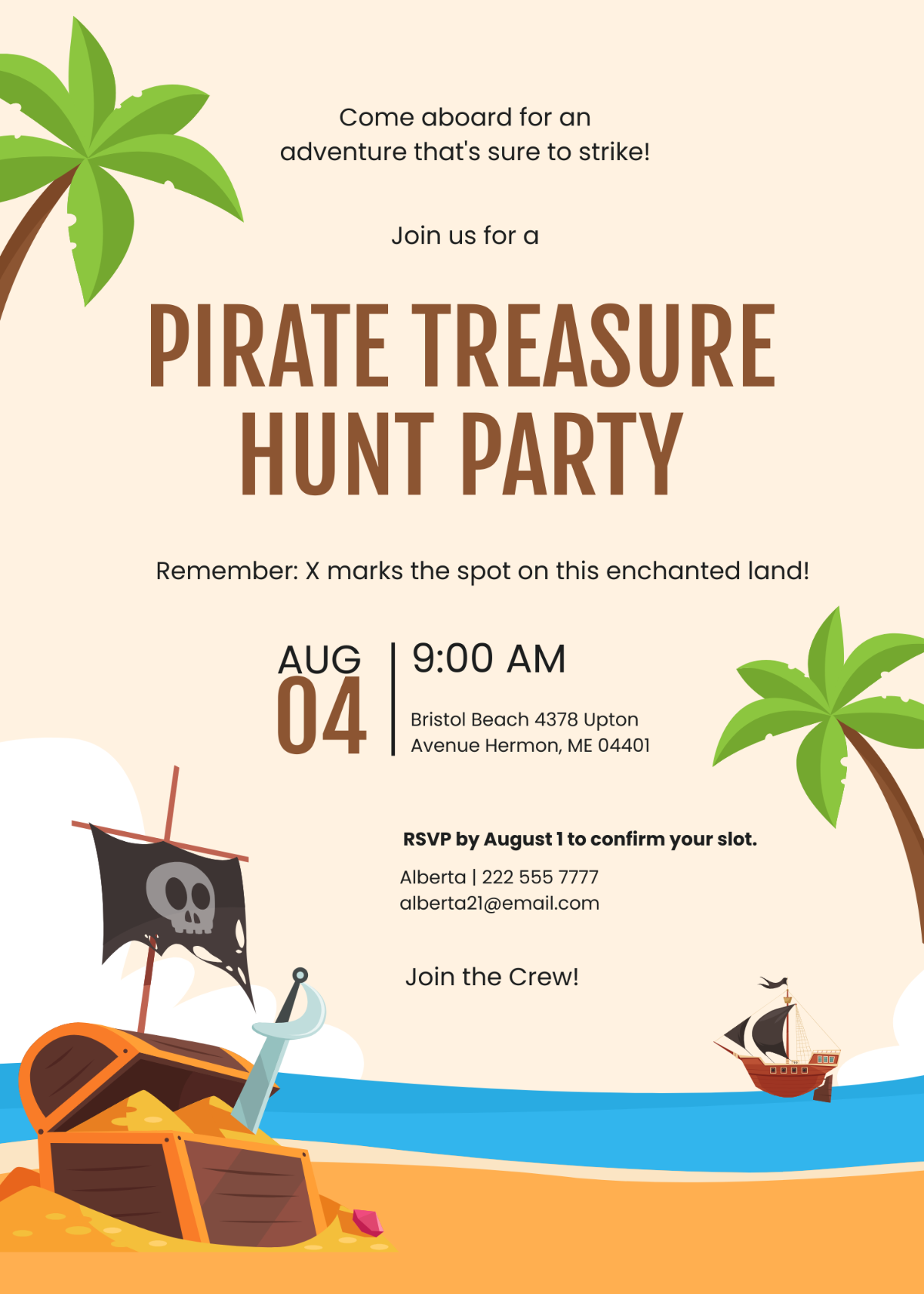 Pirate Treasure Hunt Party Invitation