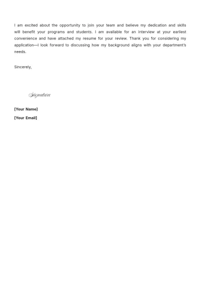 Free Teaching Assistant Cover Letter For Part-Time Job to Edit Online