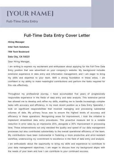 Free Full-Time Data Entry Cover Letter to Edit Online