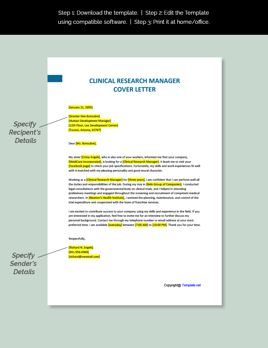 Clinical Research Manager Cover Letter Template