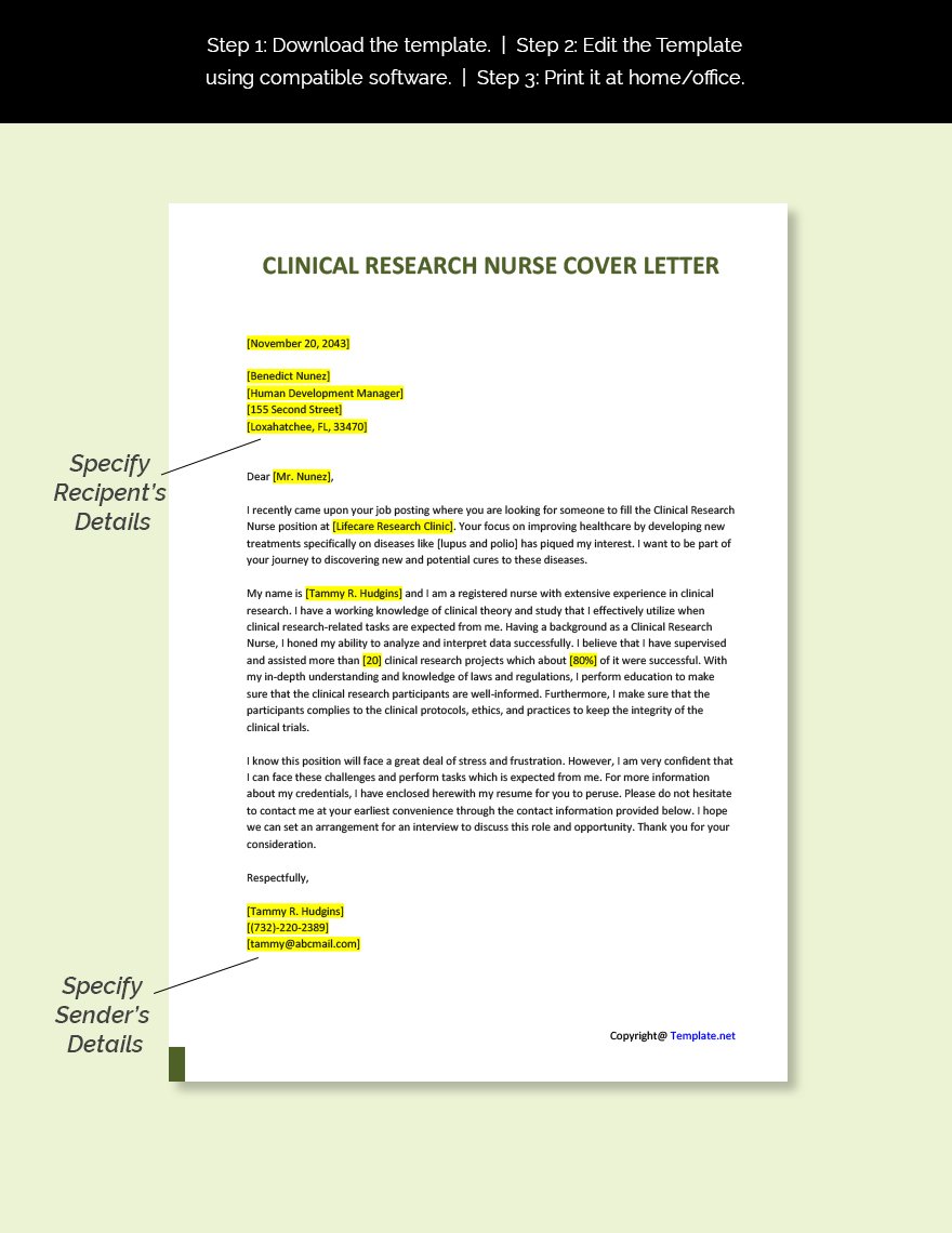Clinical Research Nurse Cover Letter Template