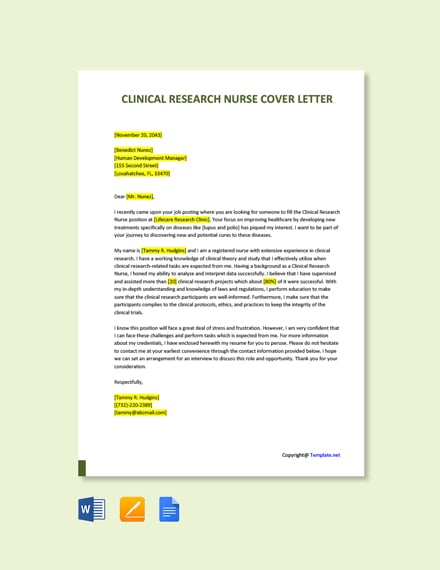 cover letter for research nurse position