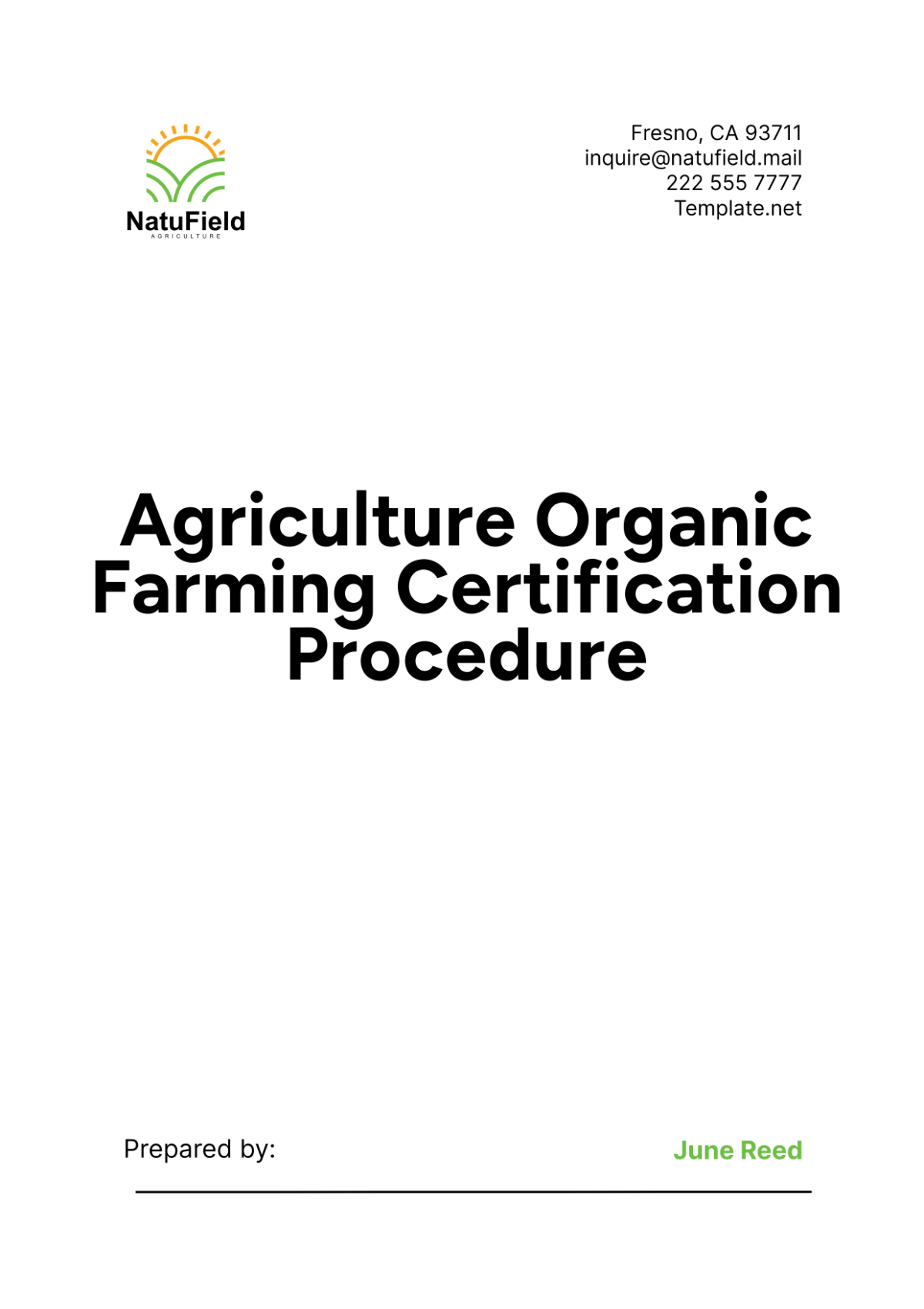 Agriculture Organic Farming Certification Procedure Template