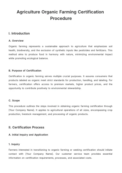 Free Agriculture Organic Farming Certification Procedure Template to Edit Online