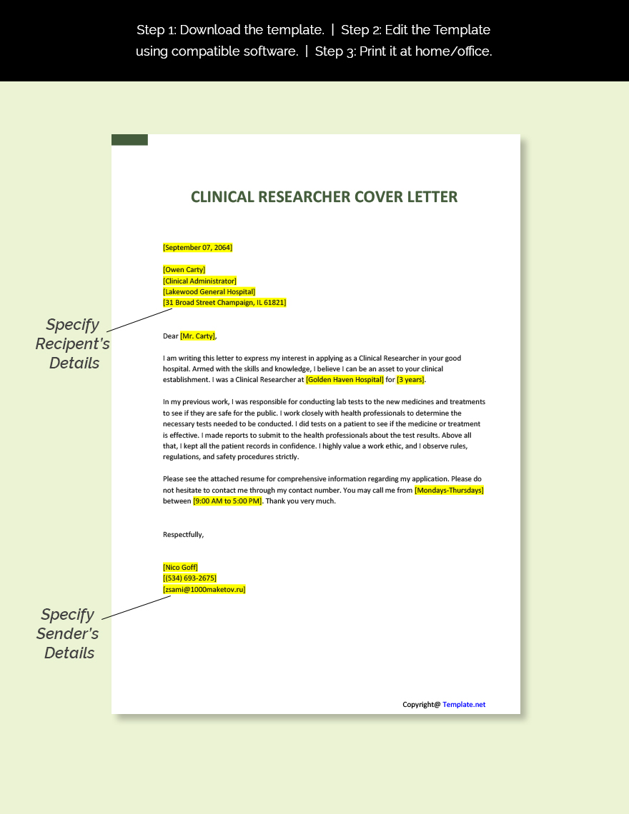 Clinical Researcher Cover Letter Template