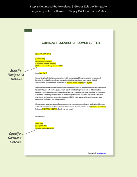clinical research job cover letter sample