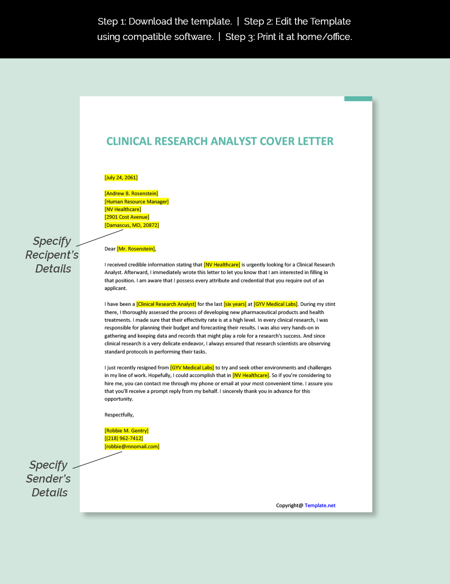Clinical Research Analyst Cover Letter Template