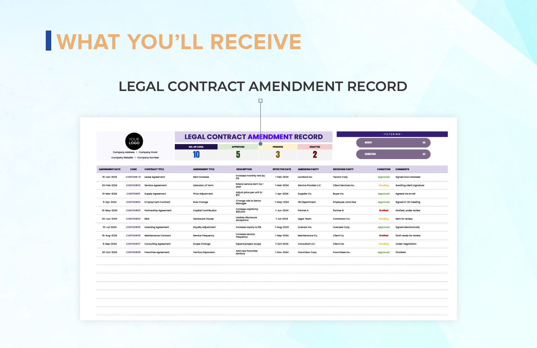 Legal Contract Amendment Record Template