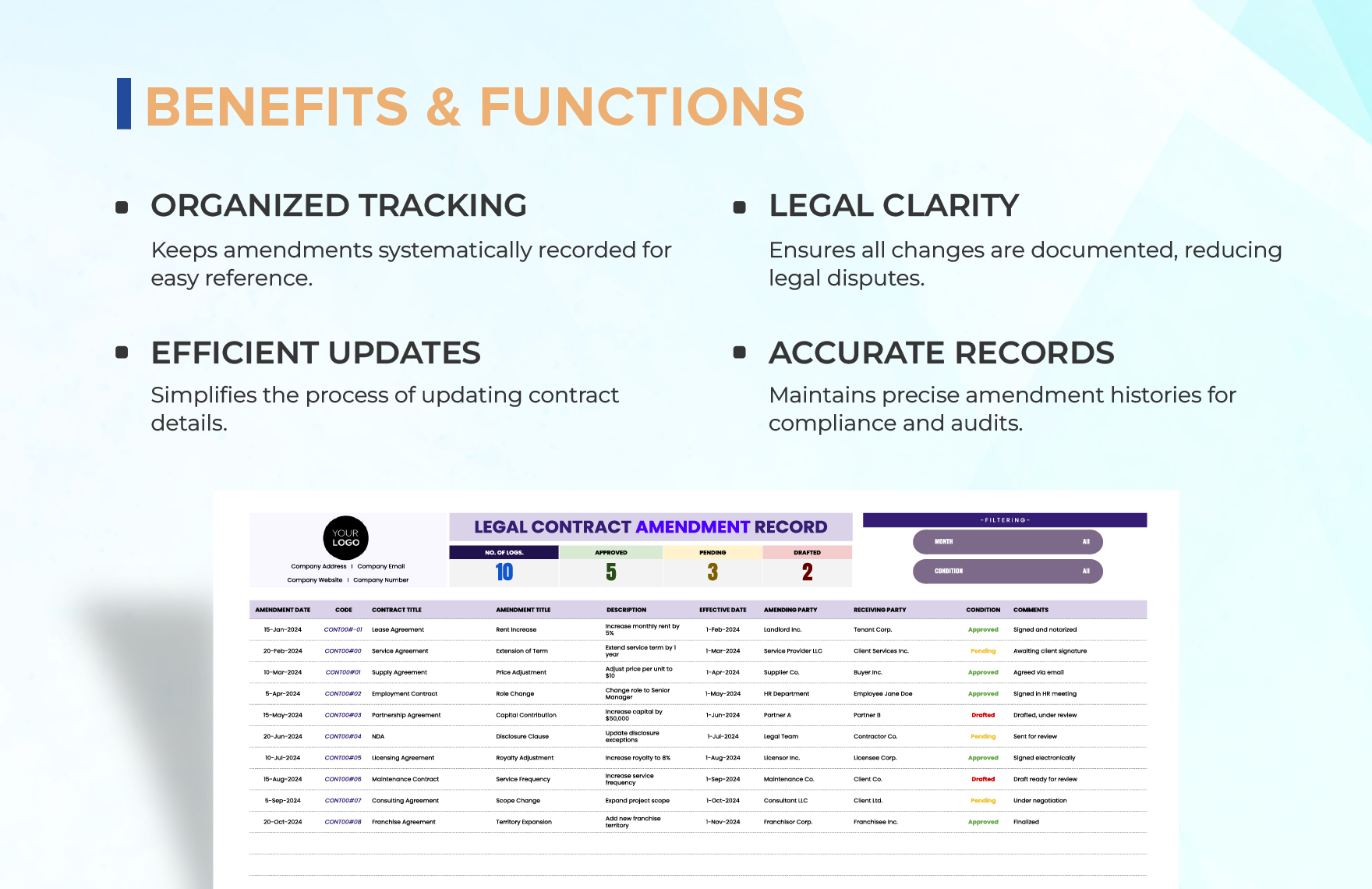 Legal Contract Amendment Record Template