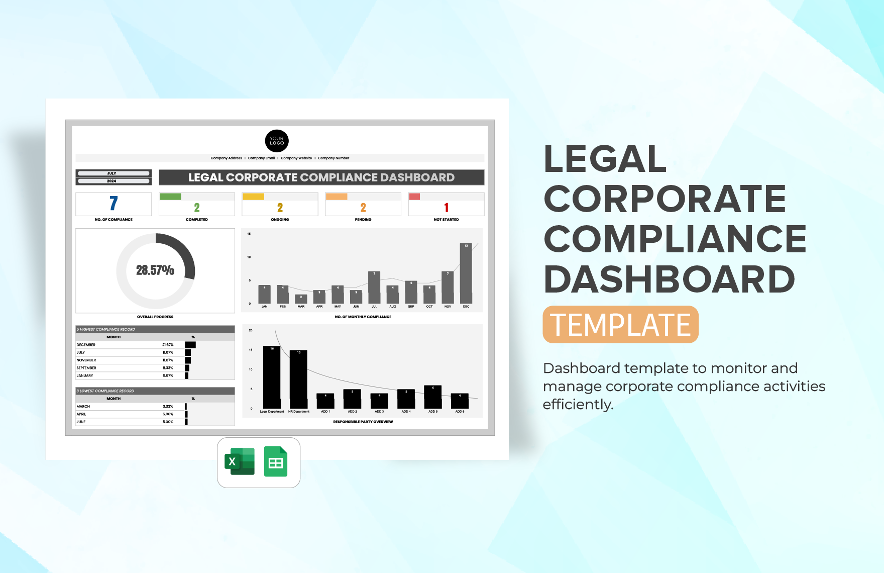 Legal Corporate Compliance Dashboard Template in Excel, Google Sheets