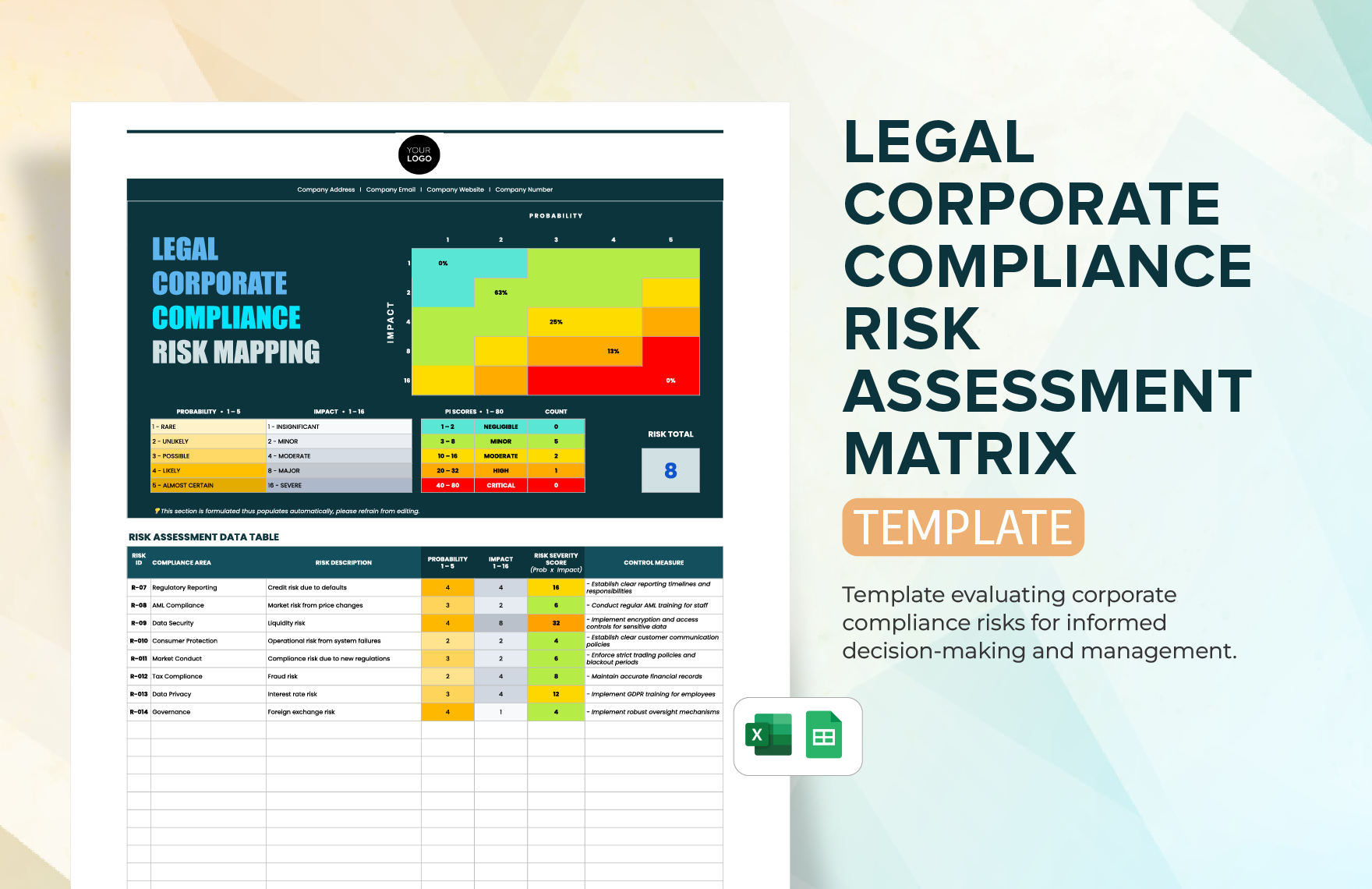 Legal Corporate Compliance Risk Assessment Matrix Template in Excel, Google Sheets