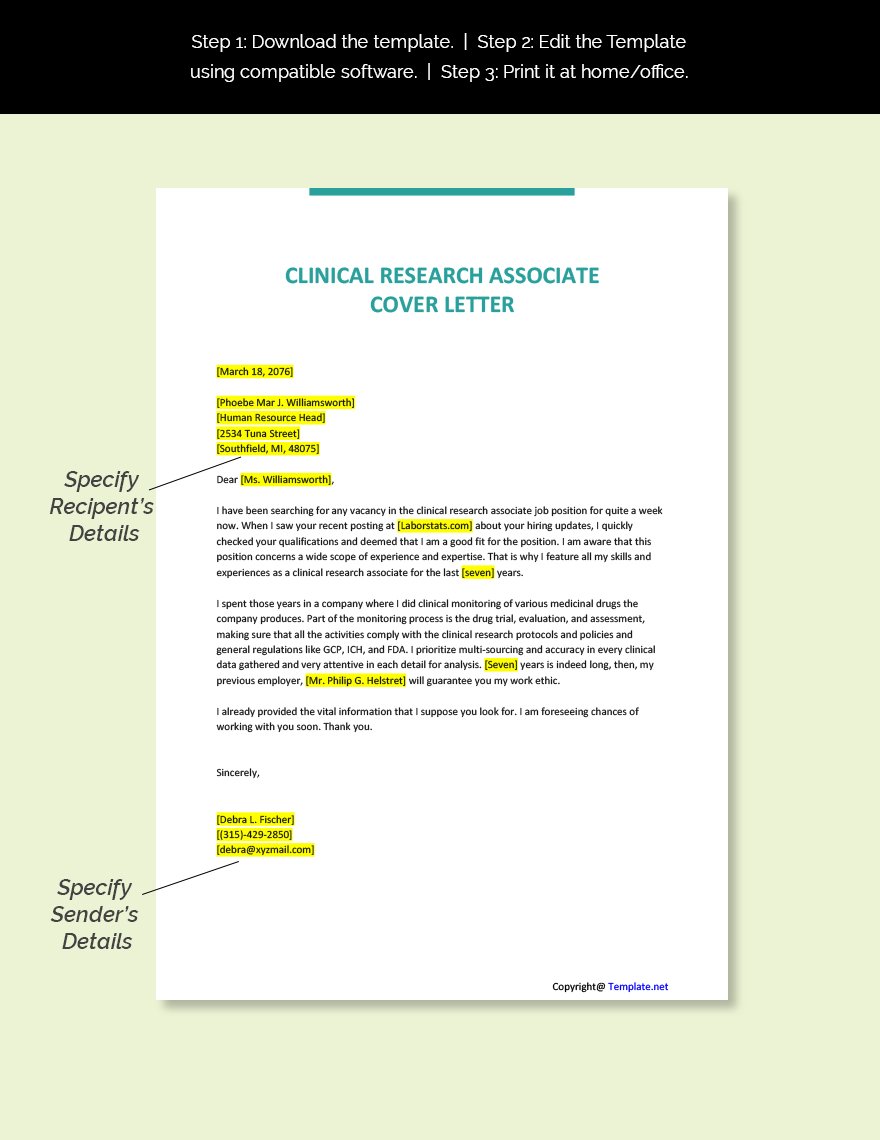 Clinical Research Associate Cover Letter Template