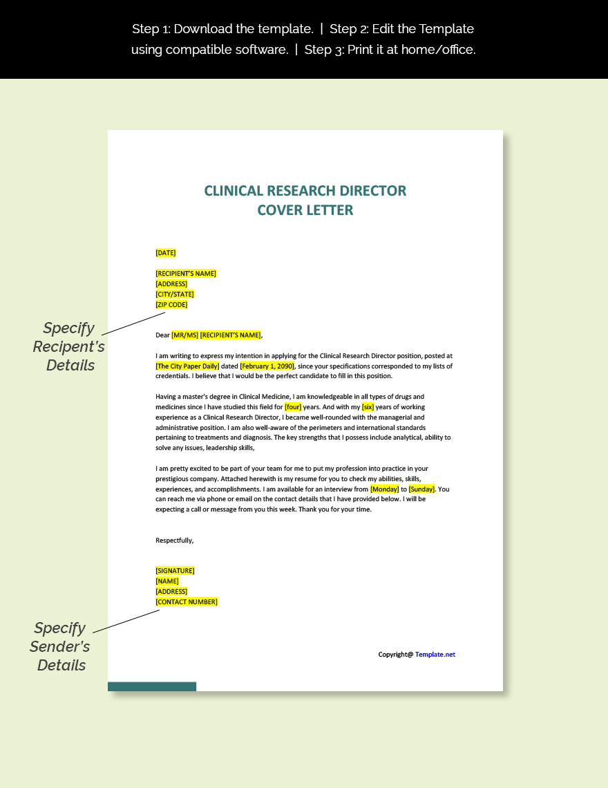 Clinical Research Director Cover Letter Template