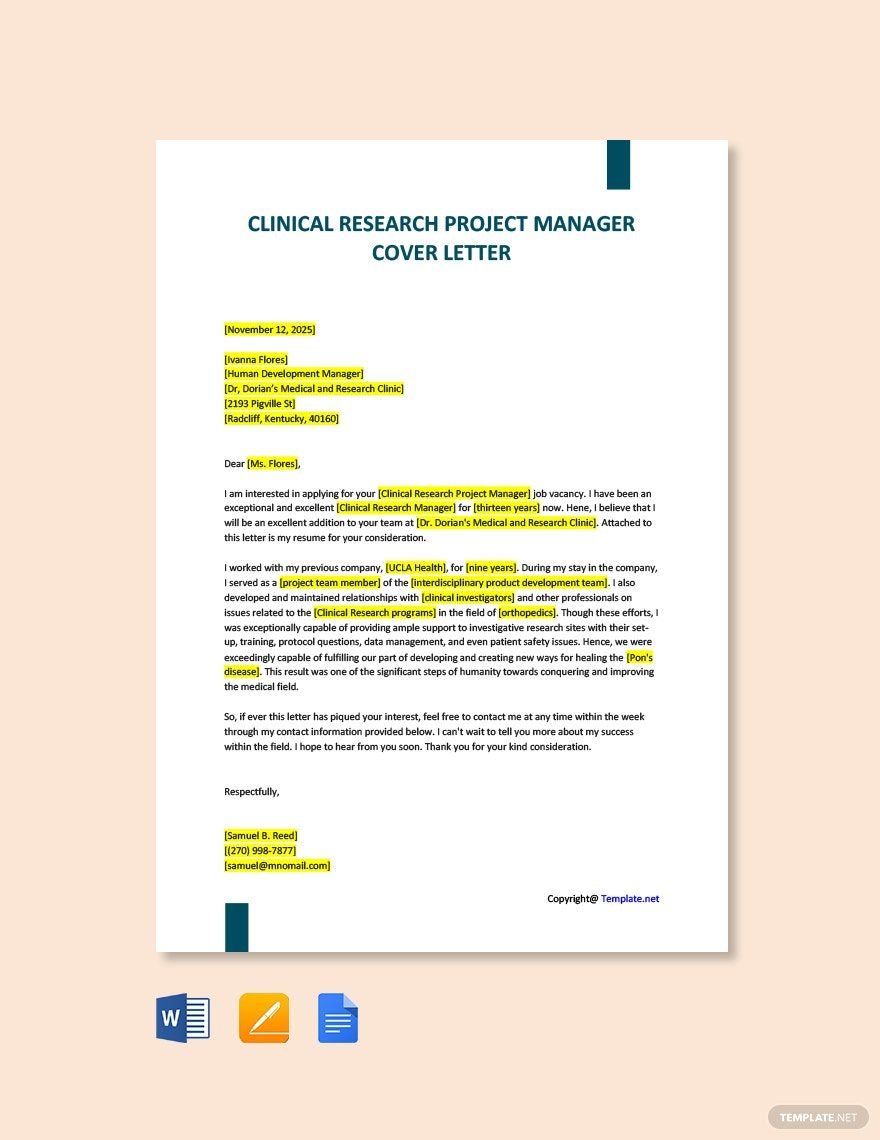 Clinical Research Project Manager Cover Letter