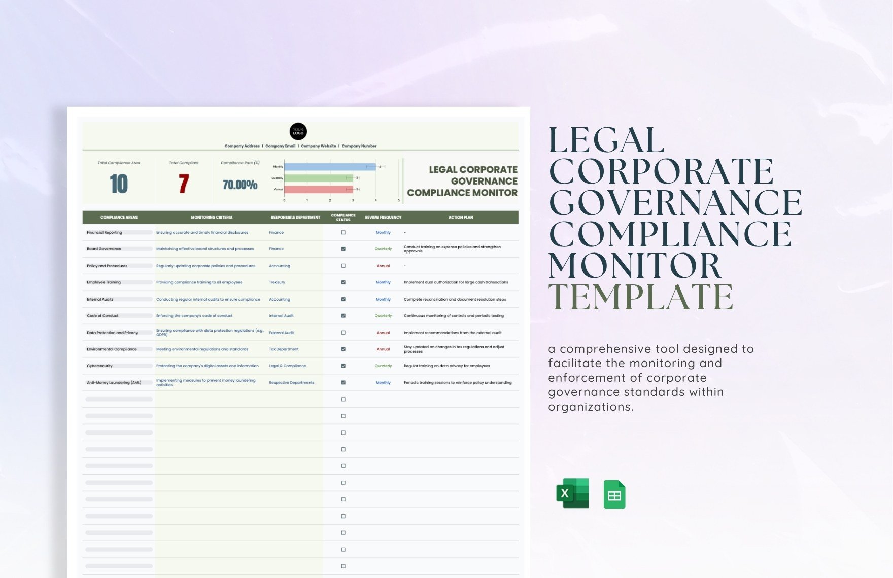 Legal Corporate Governance Compliance Monitor Template in Excel, Google Sheets