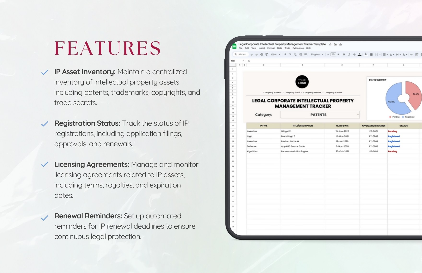 Legal Corporate Intellectual Property Management Tracker Template