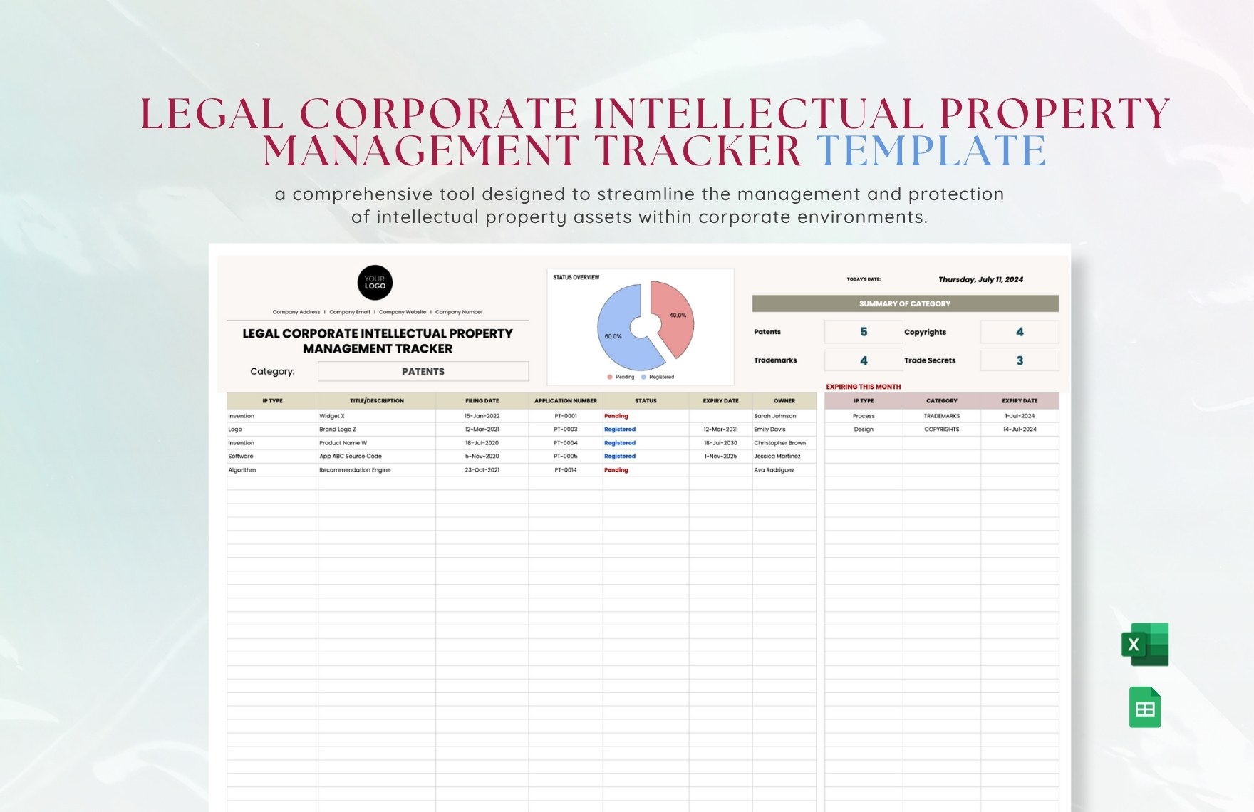 Legal Corporate Intellectual Property Management Tracker Template