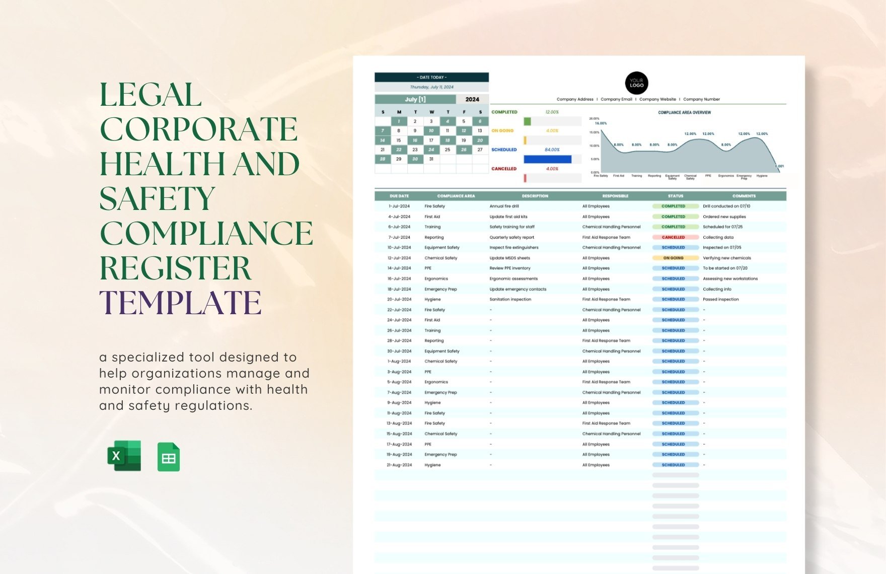 Legal Corporate Health and Safety Compliance Register Template in Excel, Google Sheets