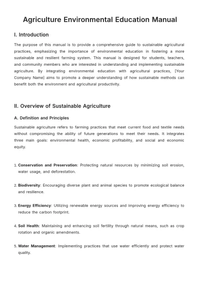 Free Agriculture Environmental Education Manual Template to Edit Online