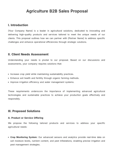 Free Agriculture B2B Sales Proposal Template to Edit Online