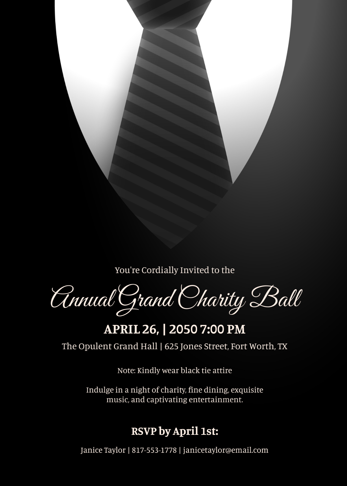 Free Black Tie Ball Invitation Template - Edit Online & Download ...