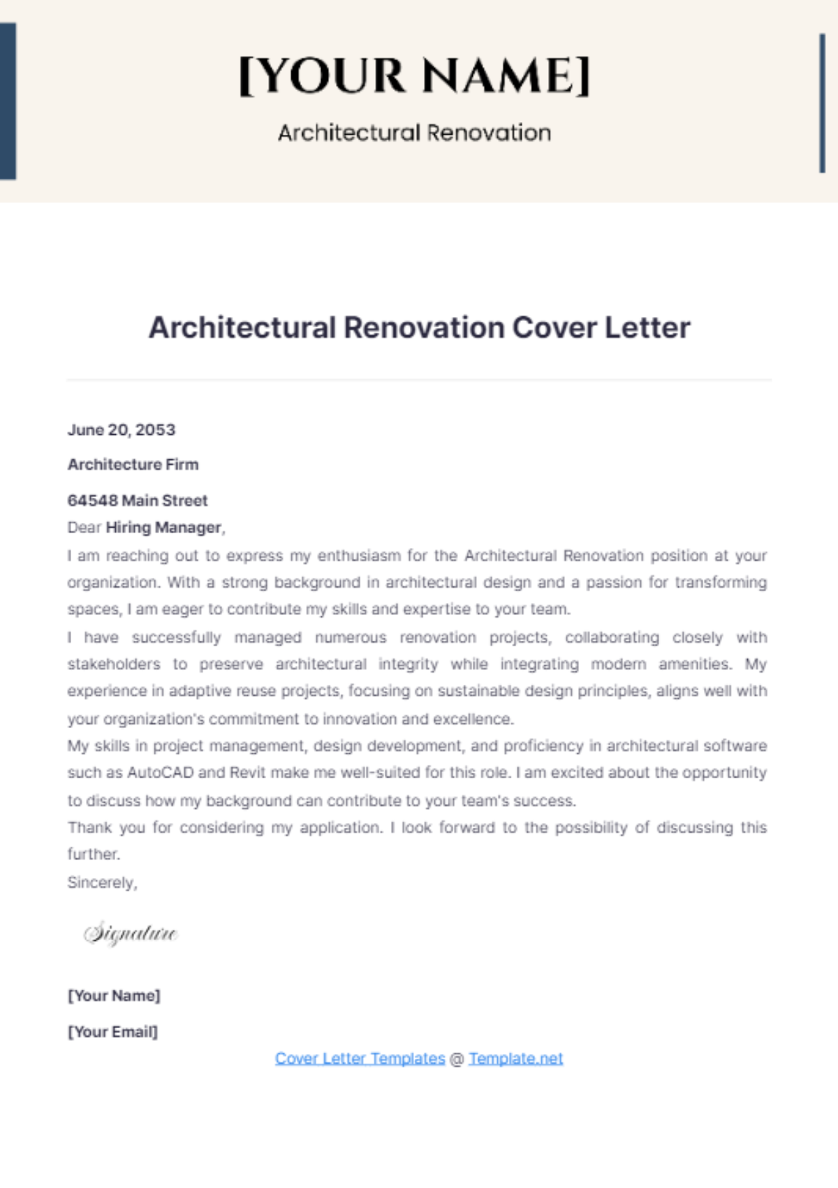 Architectural Renovation Cover Letter - Edit Online & Download