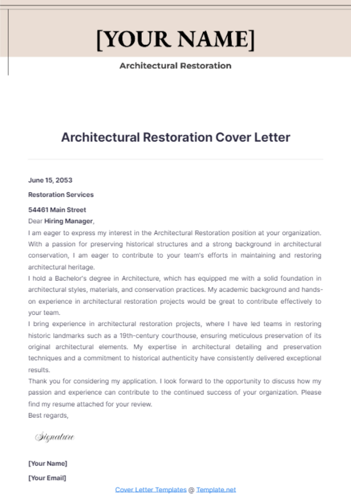 Architectural Restoration Cover Letter - Edit Online & Download