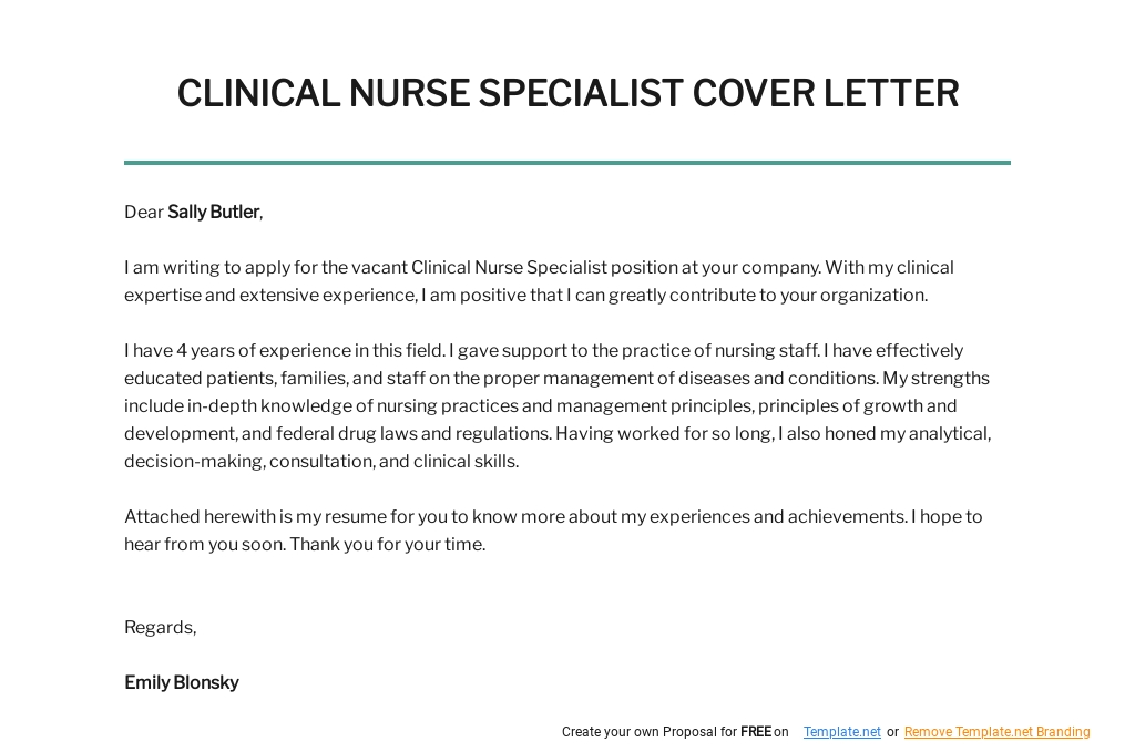 Free Clinical Nurse Specialist Cover Letter Template.jpe