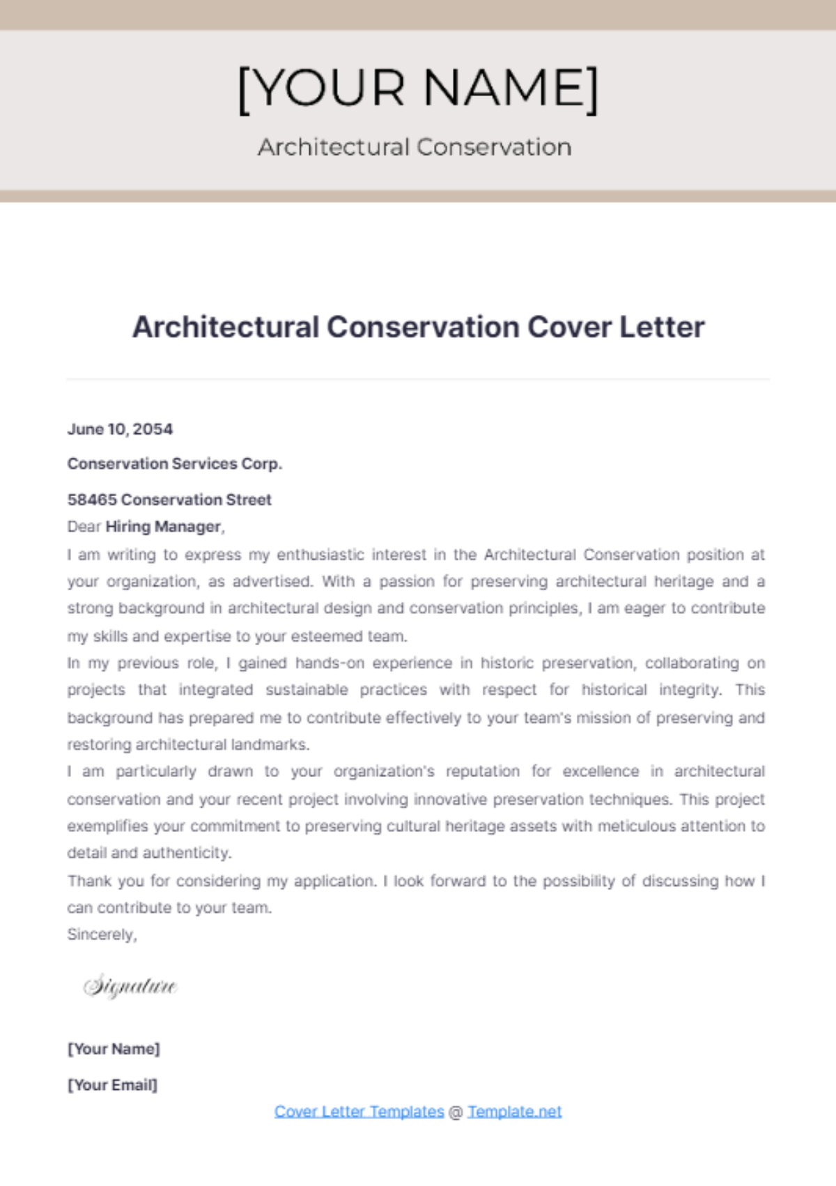 Architectural Conservation Cover Letter - Edit Online & Download