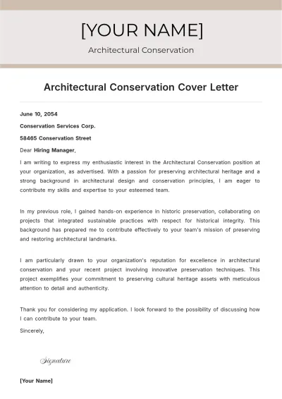 Free Architectural Conservation Cover Letter to Edit Online