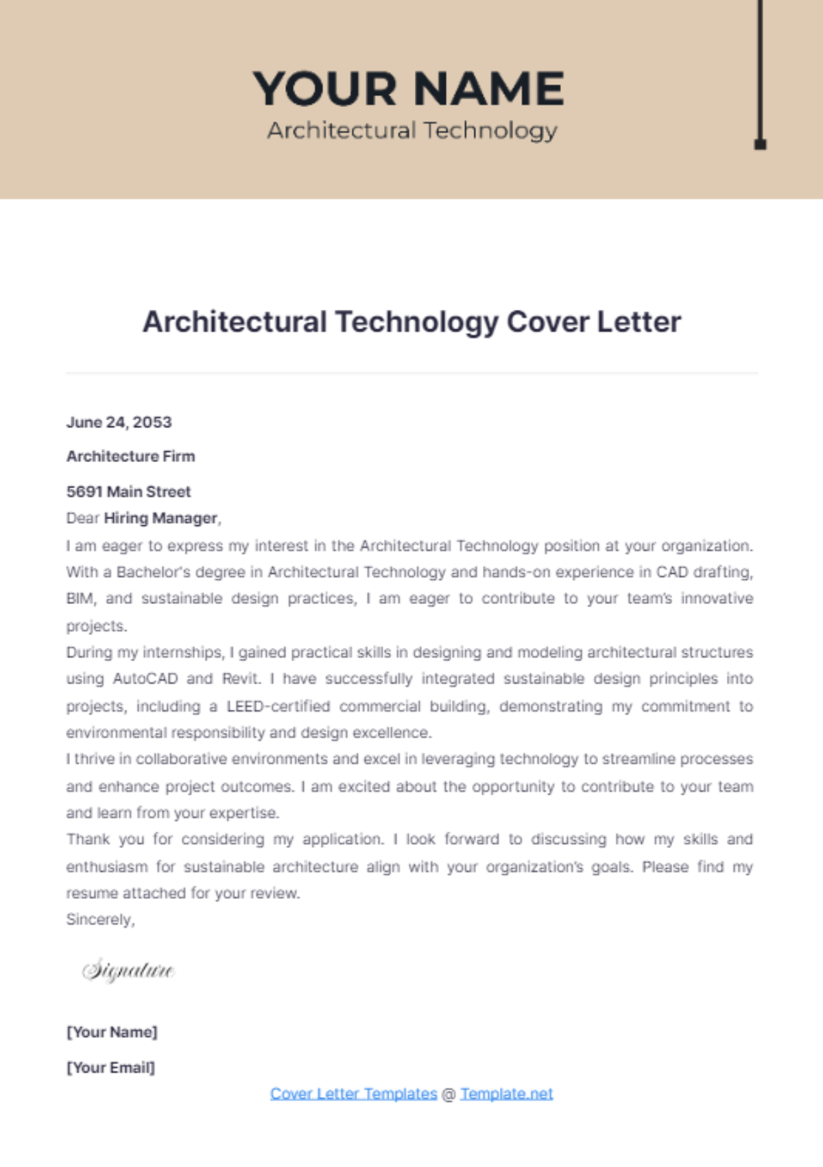 Architectural Technology Cover Letter - Edit Online & Download