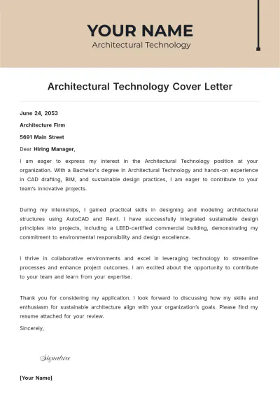 Free Architectural Technology Cover Letter to Edit Online