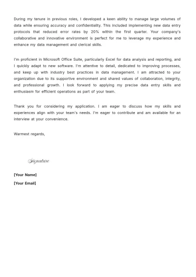 Free Clerical Data Entry Cover Letter to Edit Online