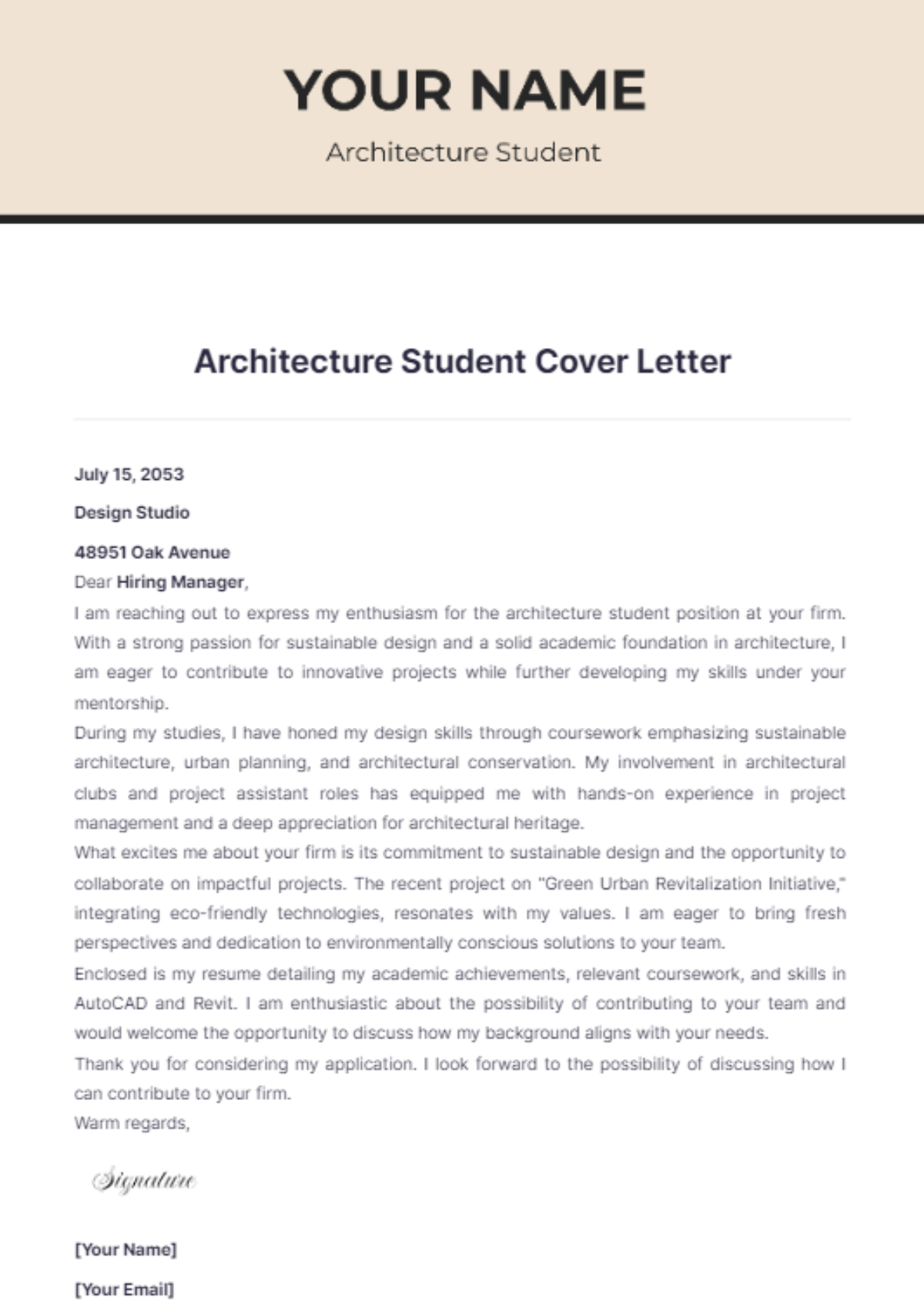 Architecture Student Cover Letter