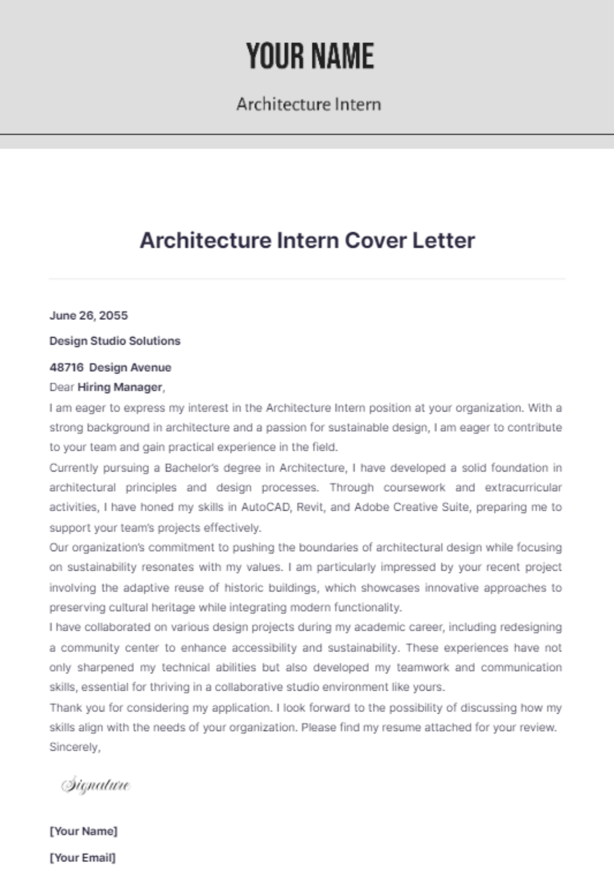 Architecture Intern Cover Letter