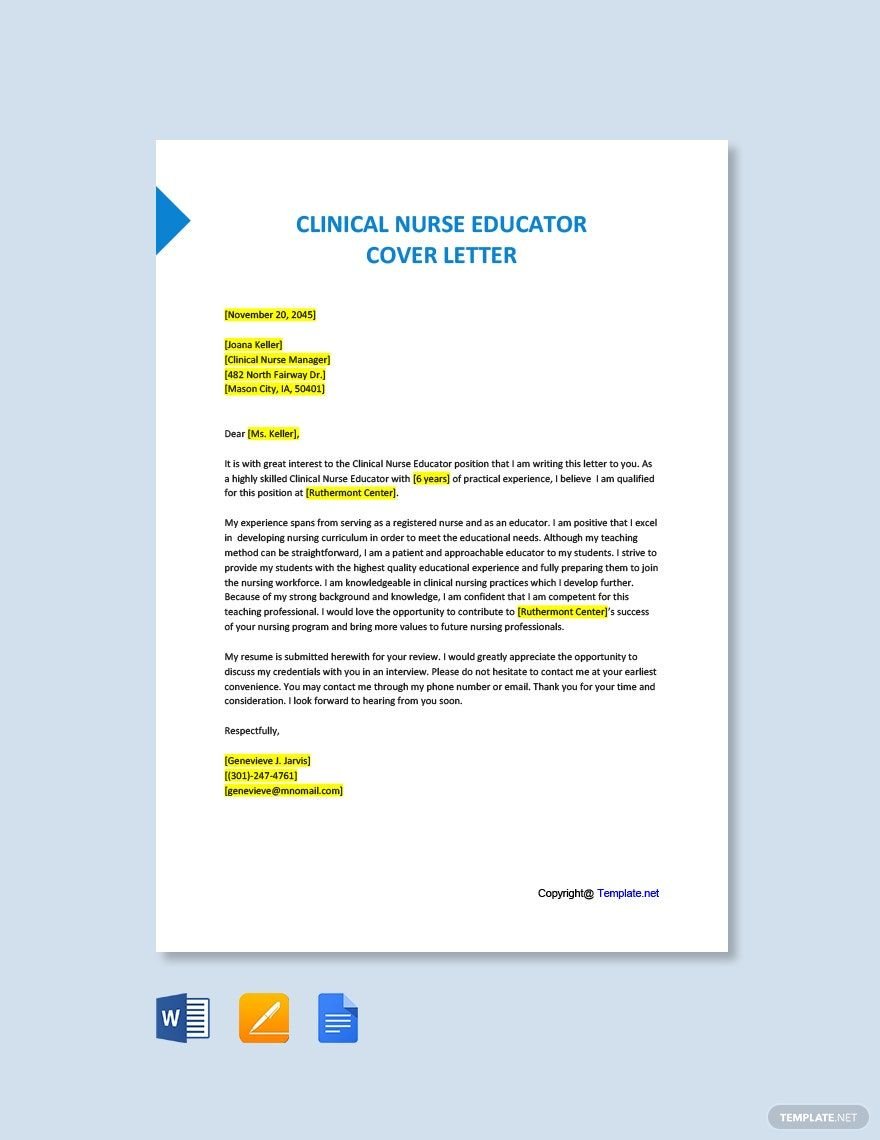 Clinical Nurse Educator Cover Letter