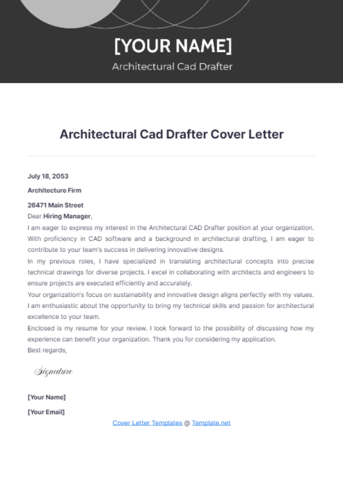 Architectural Cad Drafter Cover Letter