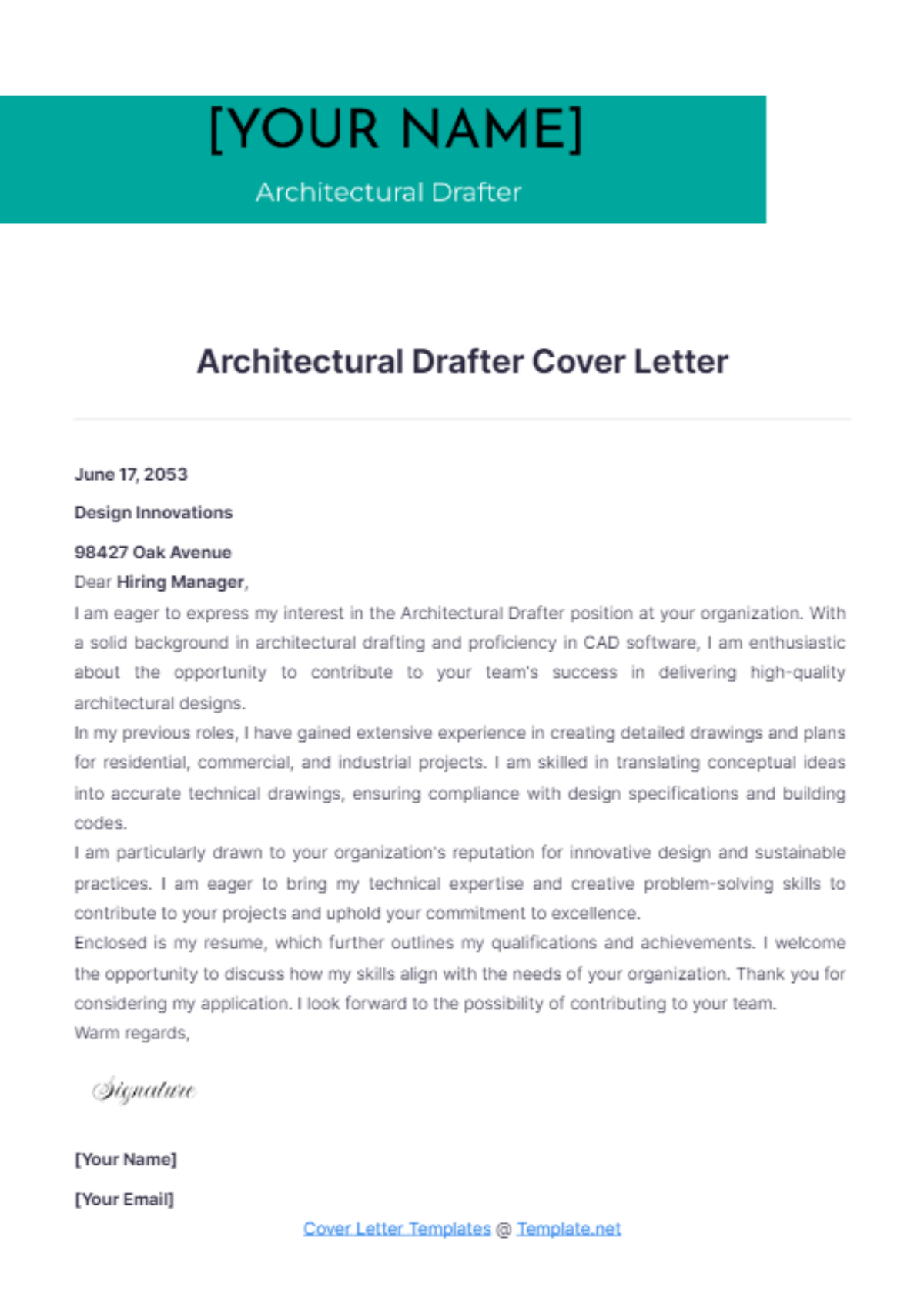 Architectural Drafter Cover Letter