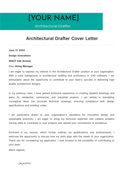Free Architectural Drafter Cover Letter to Edit Online