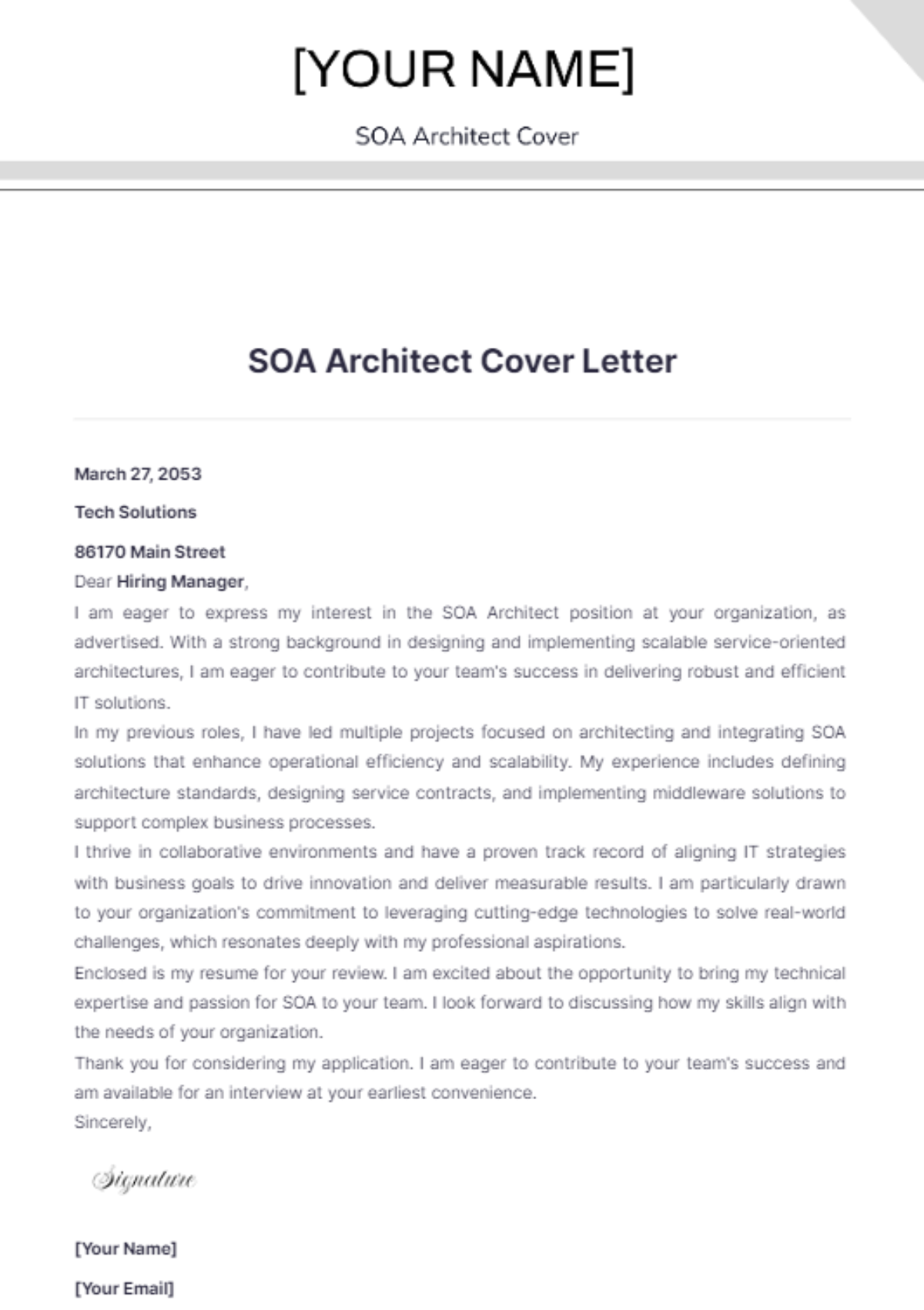 SOA Architect Cover Letter