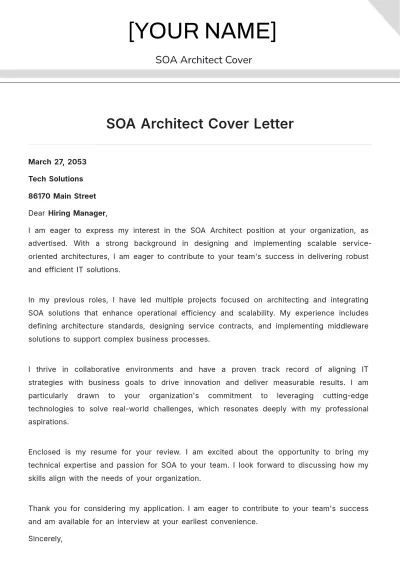 Free SOA Architect Cover Letter to Edit Online