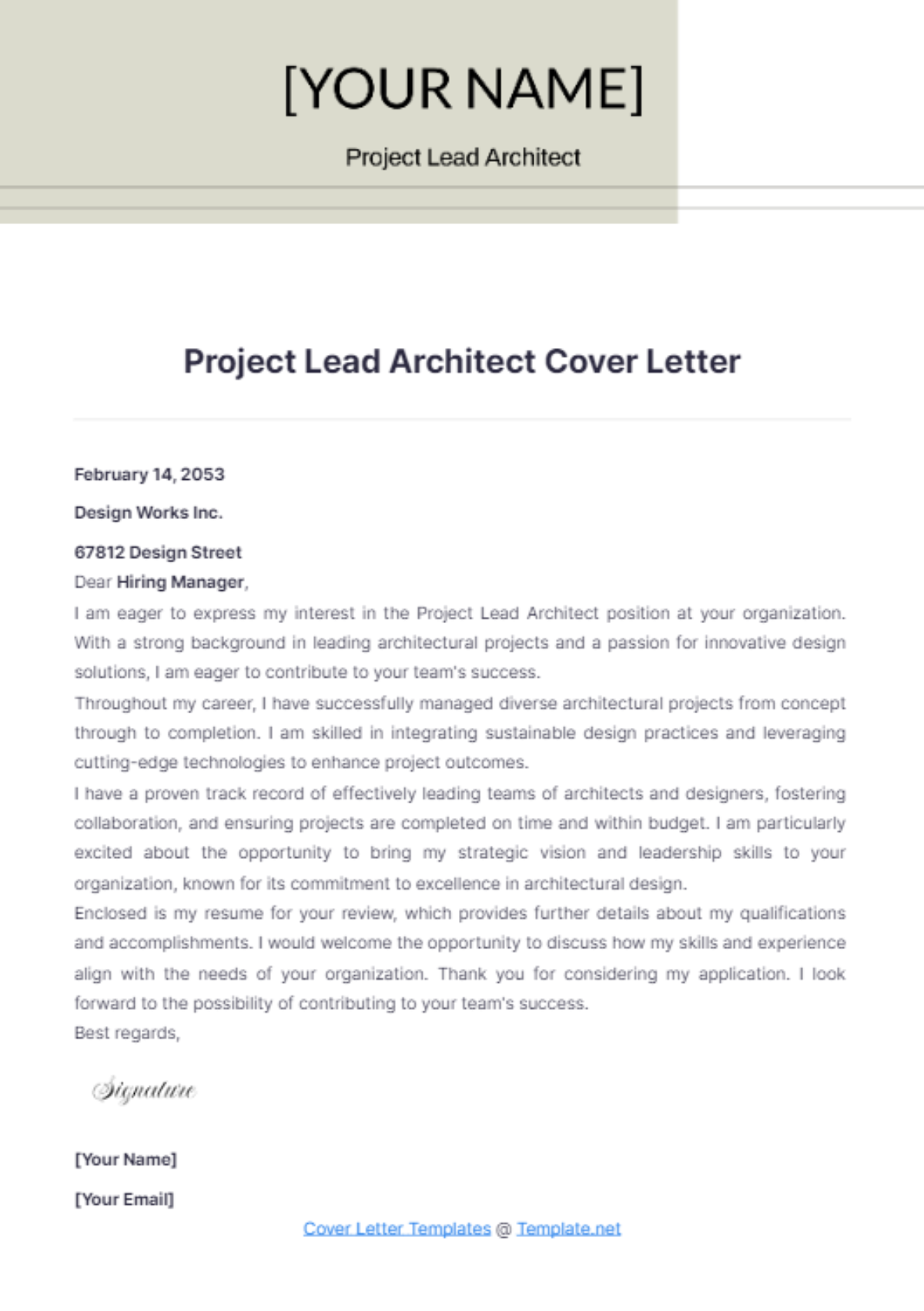 Project Lead Architect Cover Letter