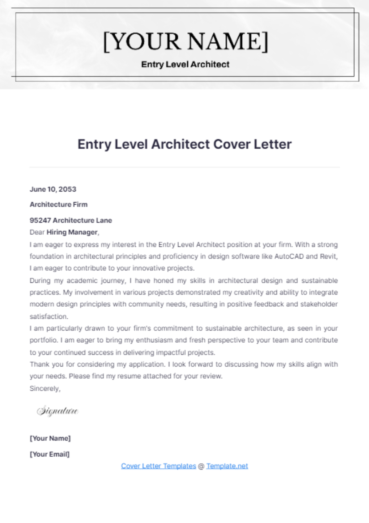 Entry Level Architect Cover Letter