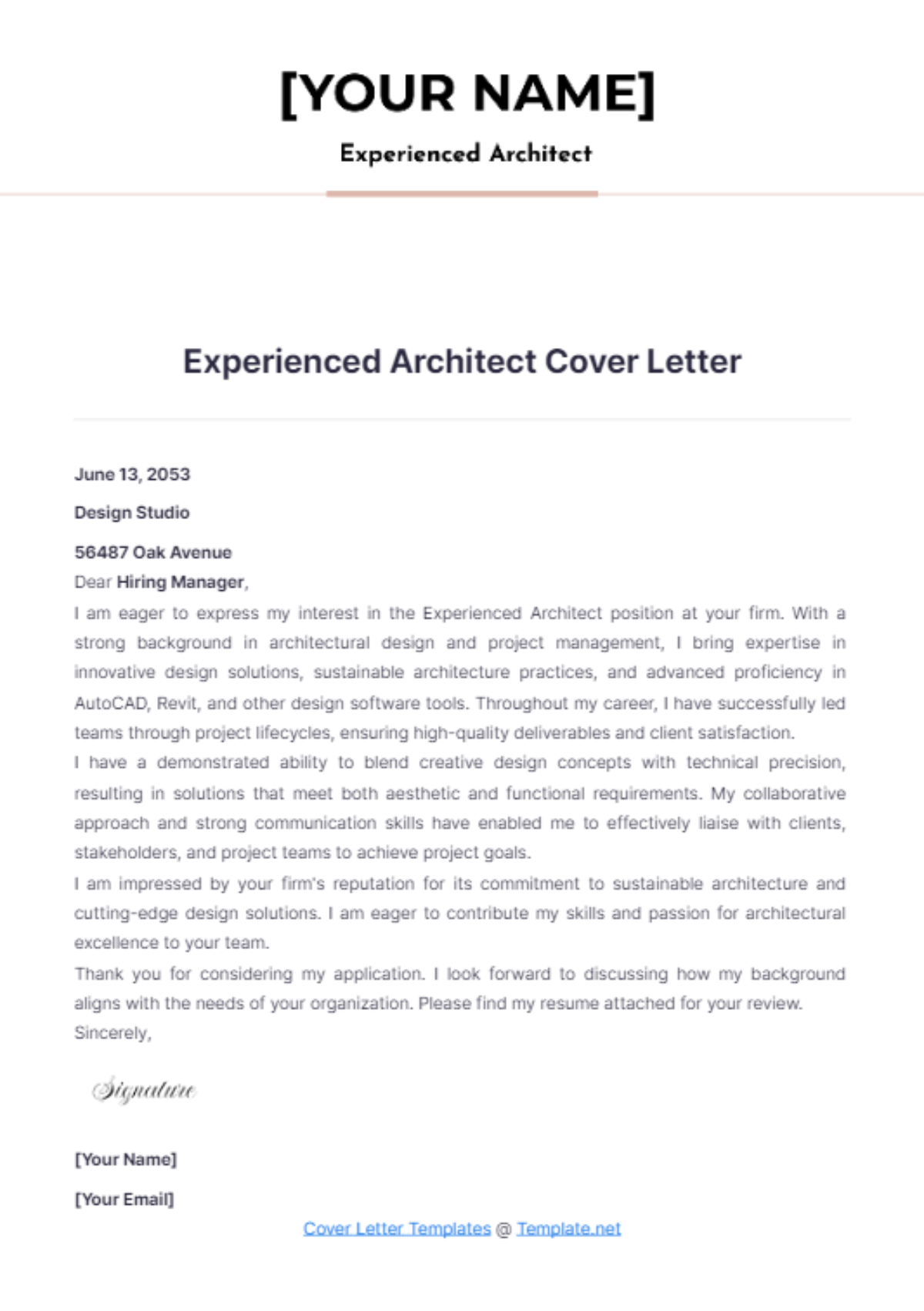 Experienced Architect Cover Letter