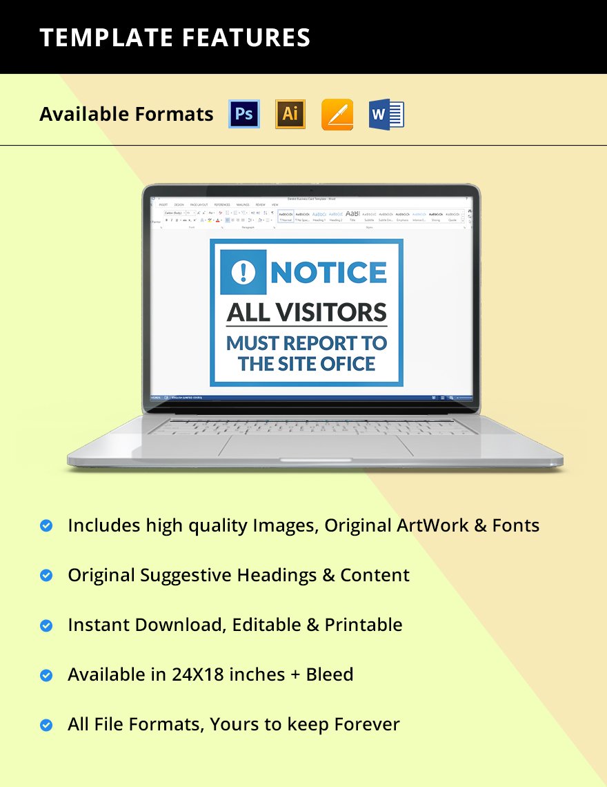 All visitors report site office sign Template Instruction