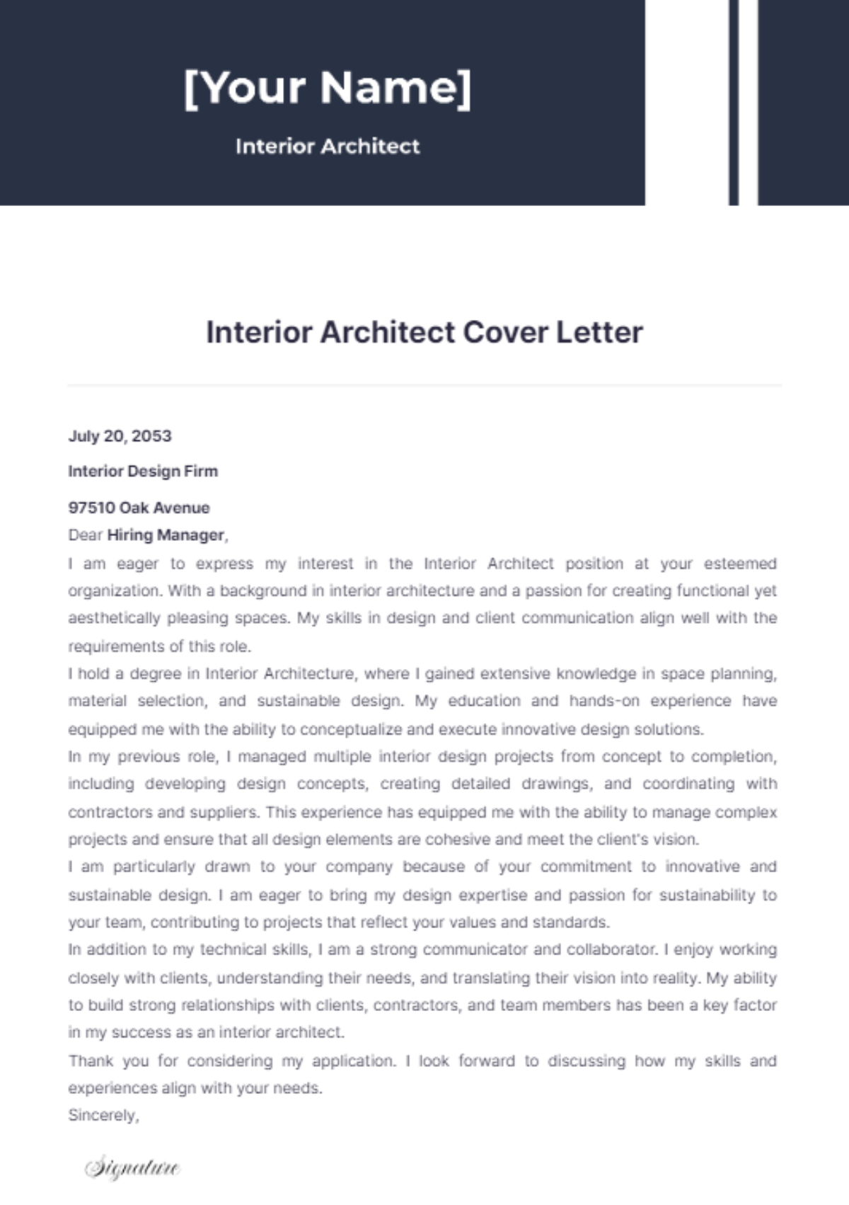 Interior Architect Cover Letter